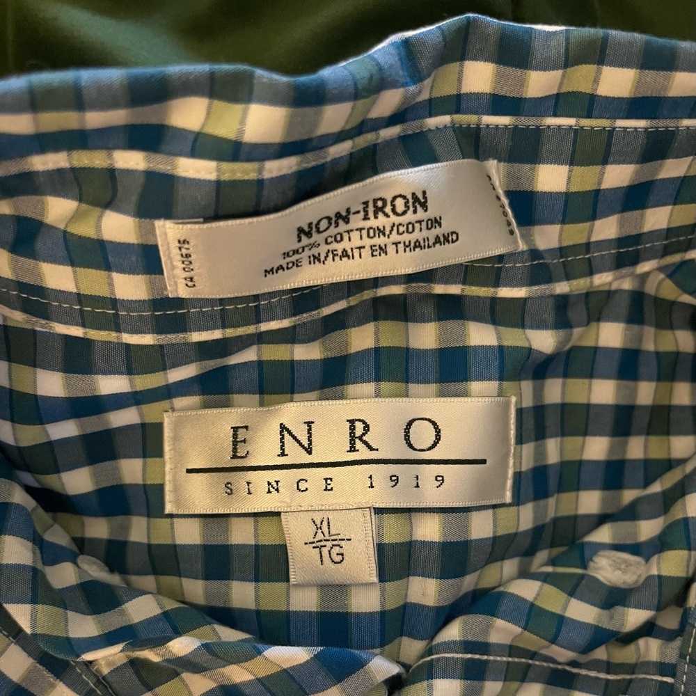 Enro Blue and Green Plaid dress Shirt button down non iron XL